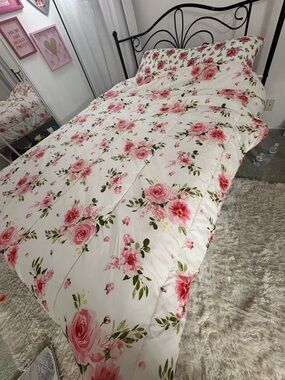 Floral Pink Rose Comforter Set - Home Bedding